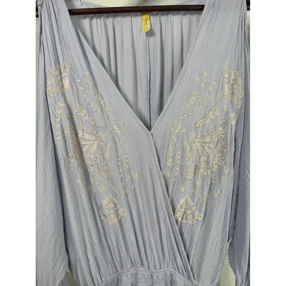 Free People Women Small White Floral Cold Shoulder V-Neck Purple Romper Jumpsuit - Picture 4 of 9